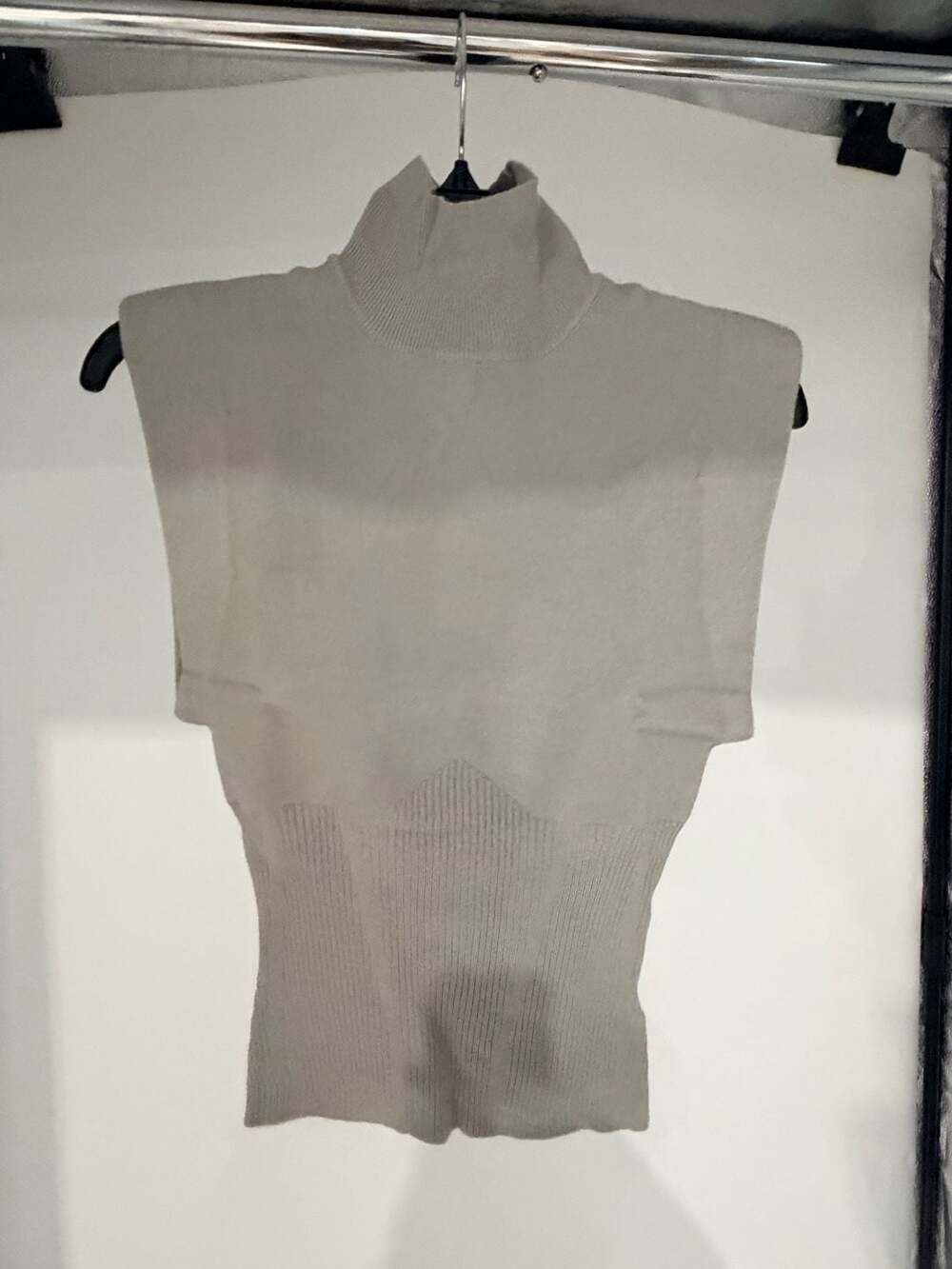 Turtleneck Sleeveless Top Size S Beige Knit Sweater